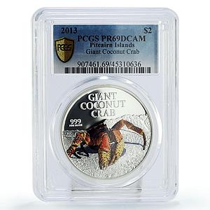 Pitcairn Islands 2 dollars Giant Coconut Crab Fauna PR69 PCGS silver coin 2013