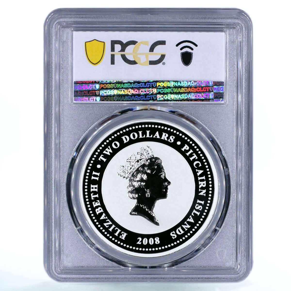 Pitcairn Islands 2 dollars HMAV Bounty Ship SP70 PCGS colored silver coin 2008