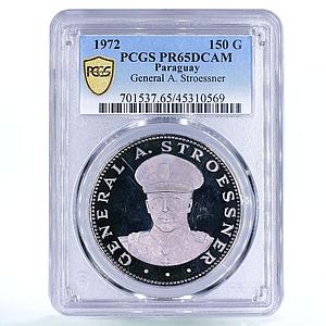 Paraguay 150 guaranies General Alfredo Stroessner PR65 PCGS silver coin 1972