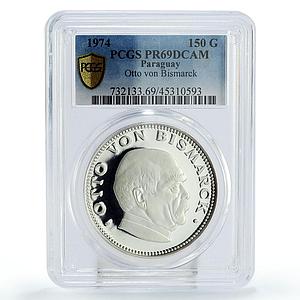 Paraguay 150 guaranies Politician Otto von Bismarck PR69 PCGS silver coin 1974