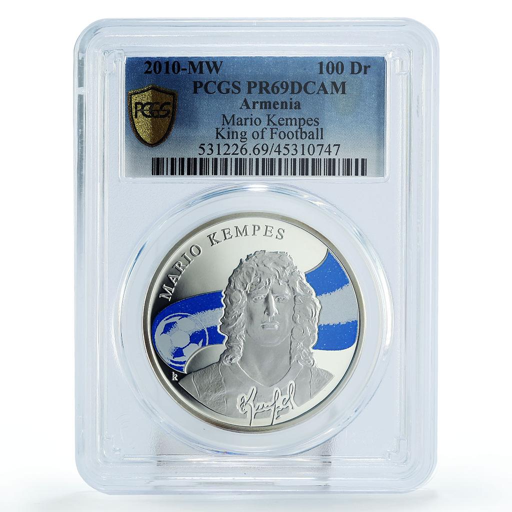 Armenia 100 dram Kings of Football Mario Kempes PR69 PCGS silver coin 2010