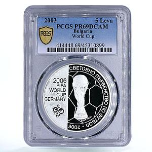 Bulgaria 5 leva Football World Cup in Germany Trophey PR69 PCGS silver coin 2003