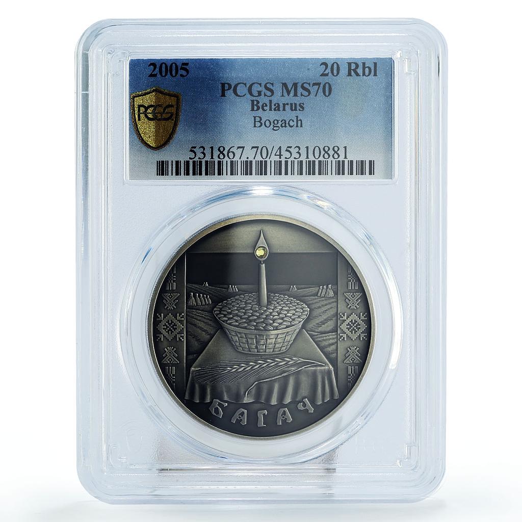 Belarus 20 rubles Folk Traditions Bogach Grain Candle MS70 PCGS silver coin 2005