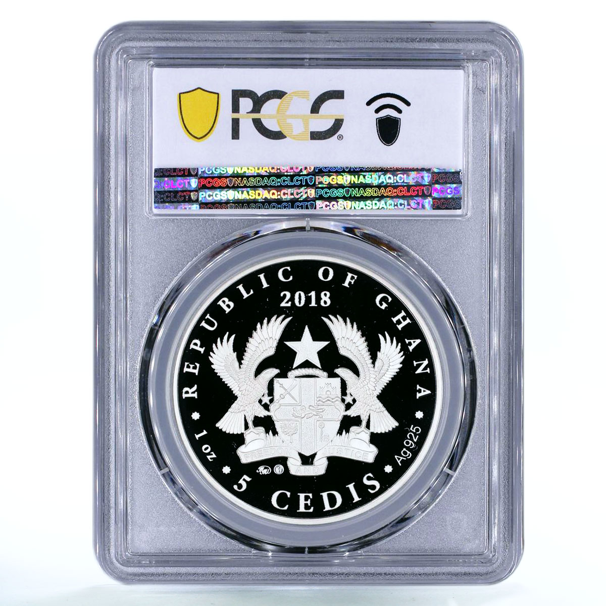 Ghana 5 cedis Vladymir Vysotsky Two Comrades Were Serving PR70 PCGS Ag coin 2018