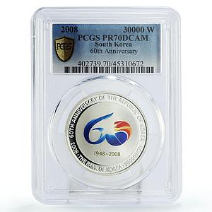 Korea 30000 won 60th Anniversary of Independence Flag PR70 PCGS silver coin 2008