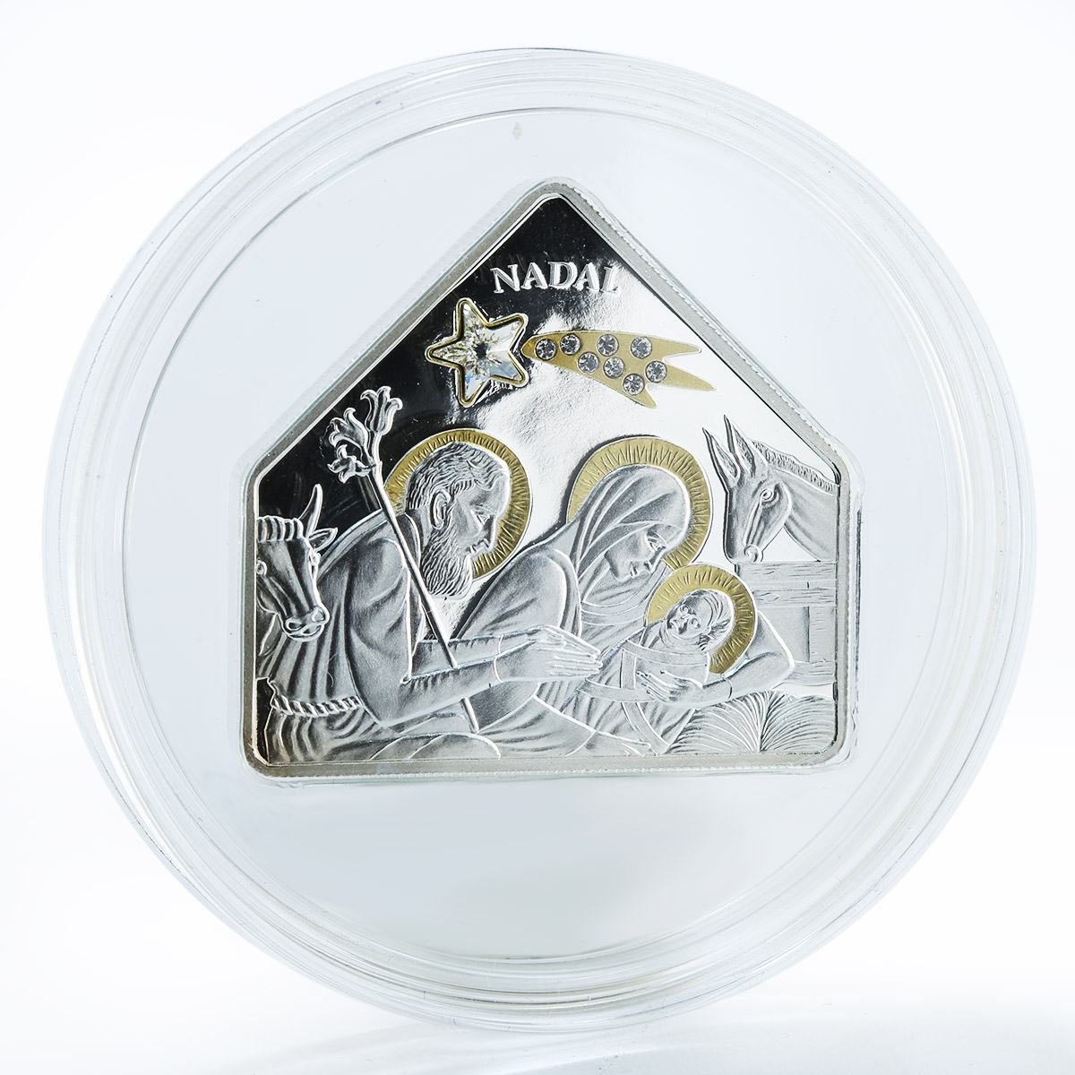 Andorra 10 Dinars Merry Christmas, 2007 NADAL Swarovski Crystal Silver Proof