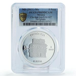 Mexico 5 pesos Chichen Itza La Iglesia Architecture PR69 PCGS silver coin 2005