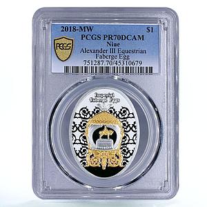 Niue 1 dollar Faberge Egg Alexander III Equestrian PR70 PCGS silver coin 2018