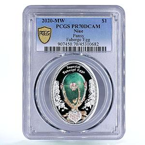 Niue 1 dollar Imperial Pansy Faberge Egg Art PR70 PCGS silver coin 2020