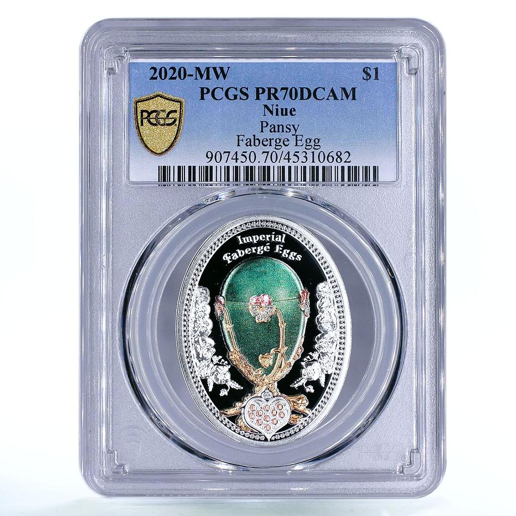Niue 1 dollar Imperial Pansy Faberge Egg Art PR70 PCGS silver coin 2020