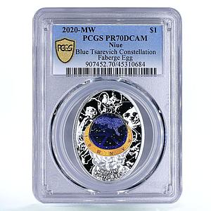 Niue 1 dollar Blue Tsarevich Faberge Egg Angels Art PR70 PCGS silver coin 2020