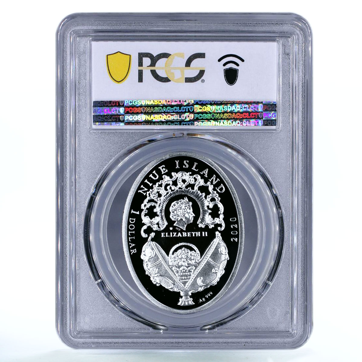 Niue 1 dollar Blue Tsarevich Faberge Egg Angels Art PR70 PCGS silver coin 2020