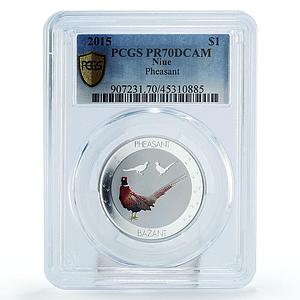 Niue 1 dollar Endangered Wildlife Pheasant Bird Fauna PR70 PCGS silver coin 2015