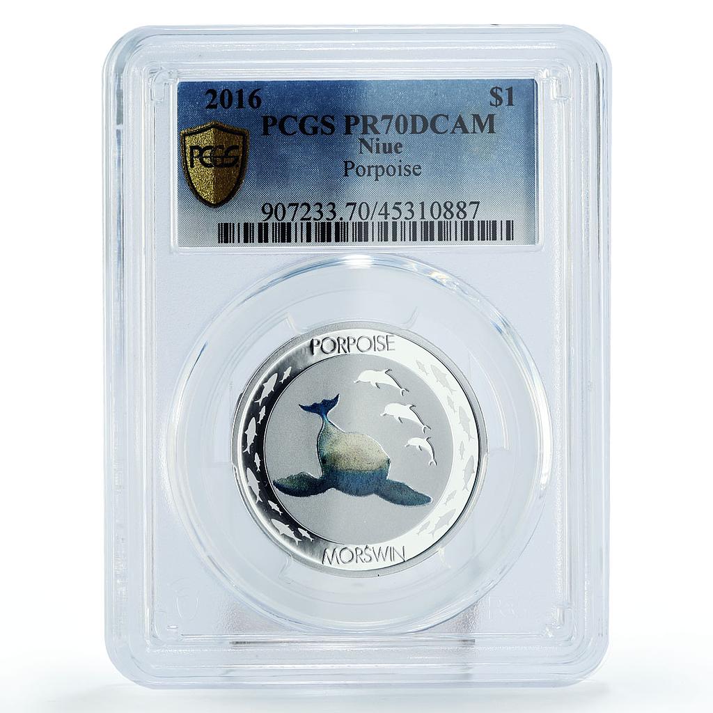 Niue 1 dollar Endangered Wildlife Porpoise Fauna PR70 PCGS silver coin 2016