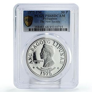 Philippines 50 piso Ferdinand E. Marcos PR68 PCGS silver coin 1975