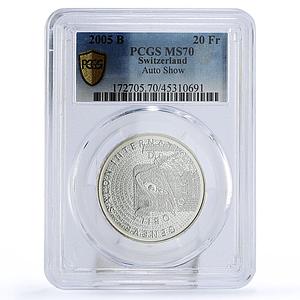 Switzerland 20 francs Geneva Motor Auto Show Racing Car MS70 PCGS Ag coin 2005