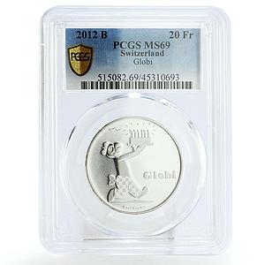 Switzerland 20 francs Cartoons Globi Parrot Bird MS69 PCGS silver coin 2012