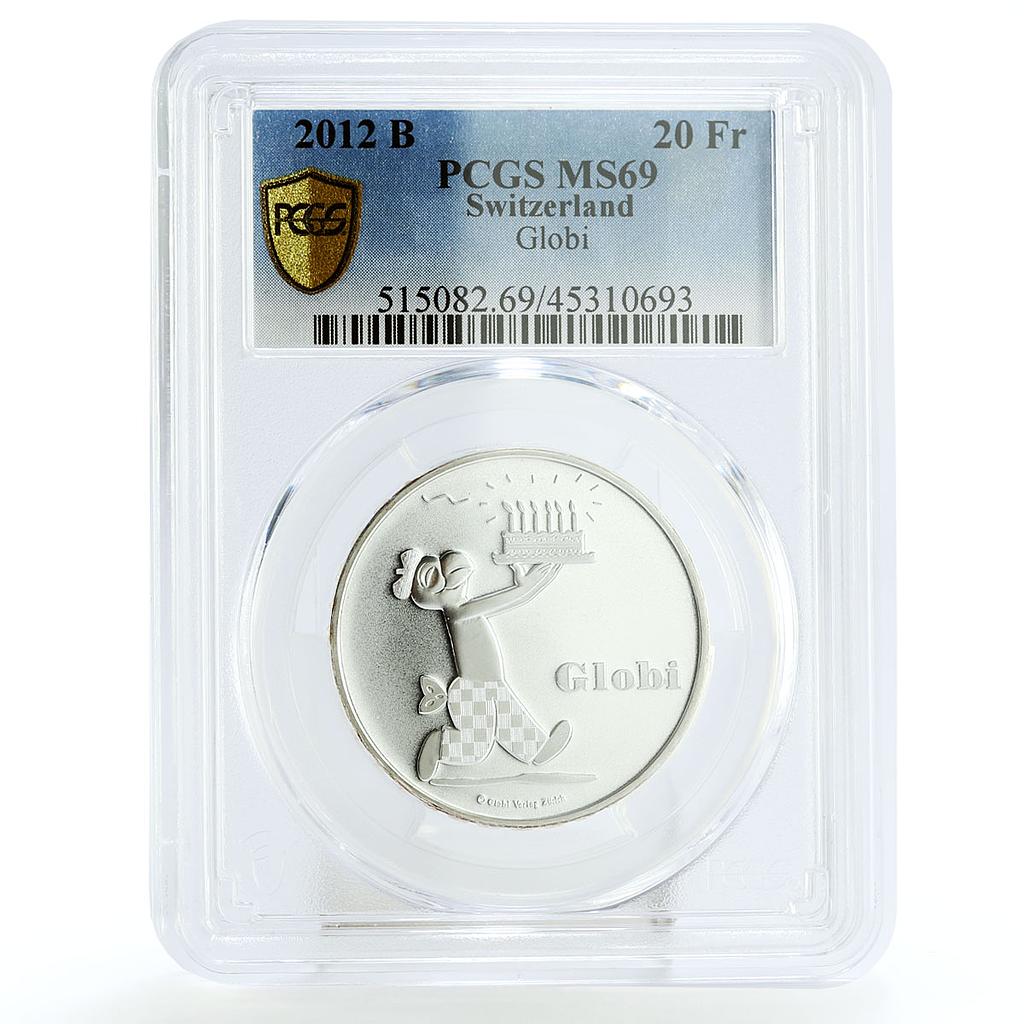 Switzerland 20 francs Cartoons Globi Parrot Bird MS69 PCGS silver coin 2012