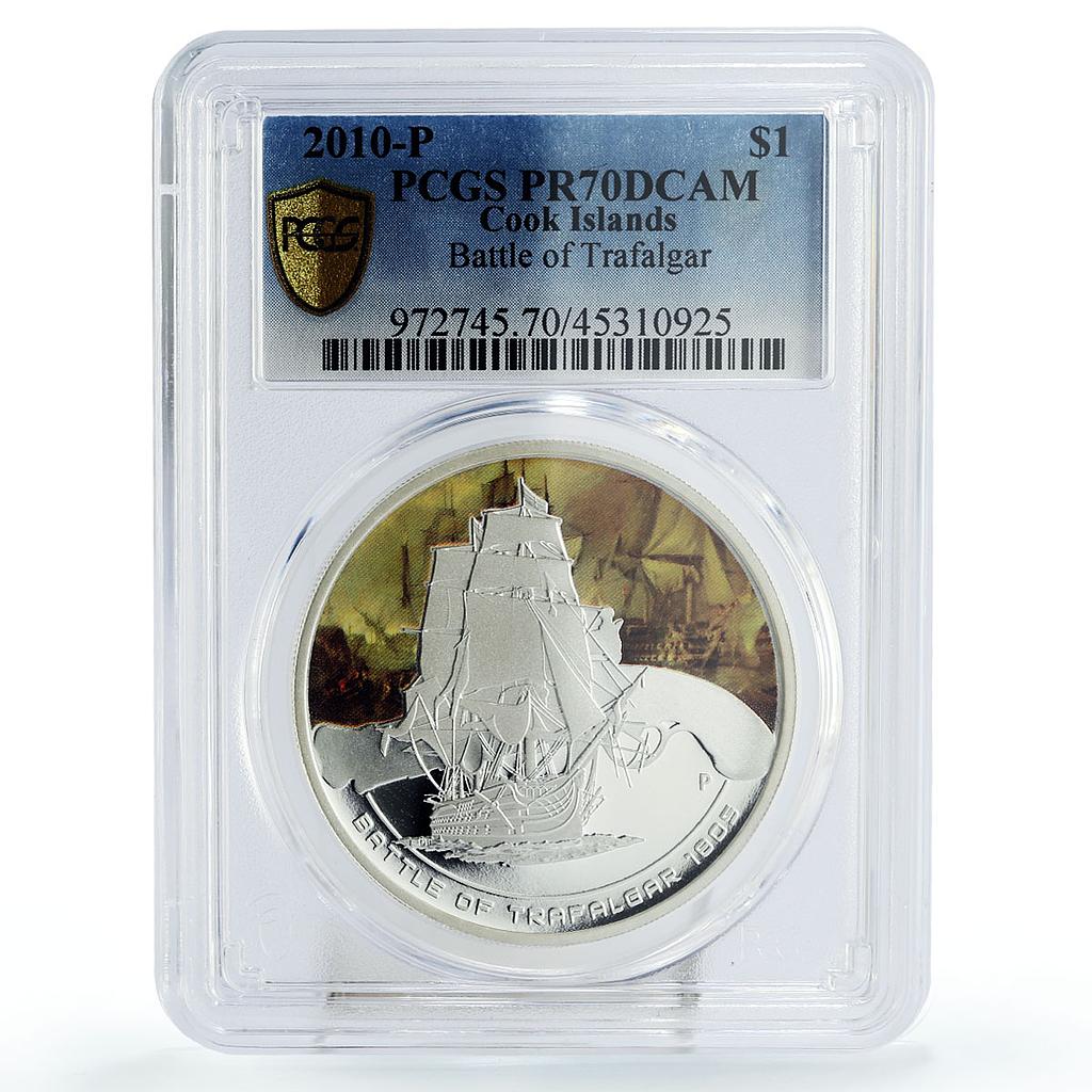 Cook Islands 1 dollar Trafalgar Battle Ship Clipper PR70 PCGS silver coin 2010