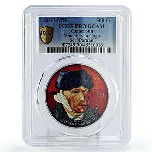 Cameroon 500 francs Vincent van Gogh Self Portrait Art PR70 PCGS Ag coin 2017