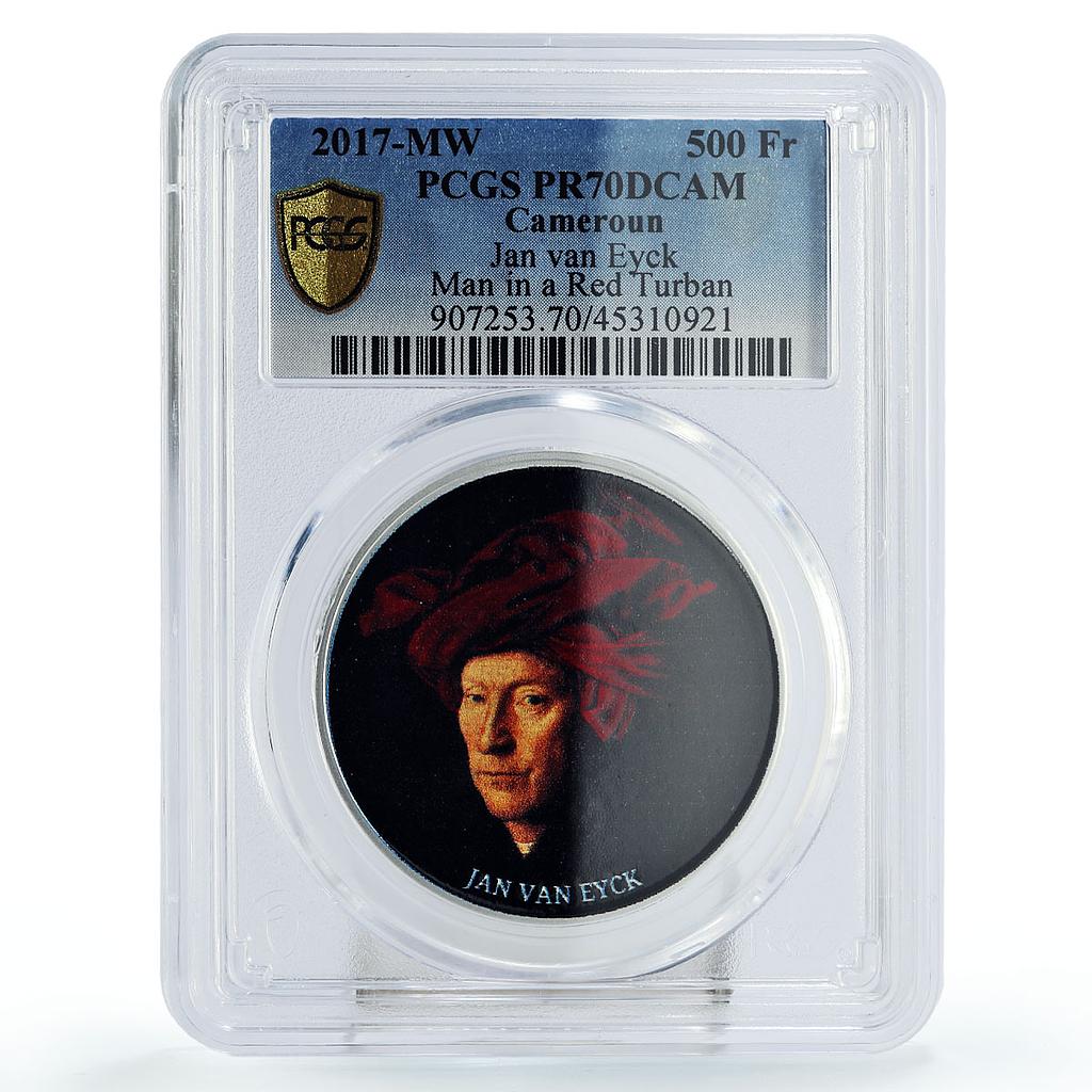 Cameroon 500 francs Jan van Eyck Man Red Turban Art PR70 PCGS silver coin 2017