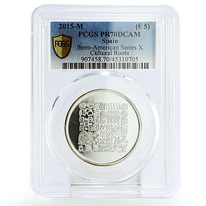 Spain 5 euro Cultural Roots Indian Ornaments Art PR70 PCGS silver coin 2015