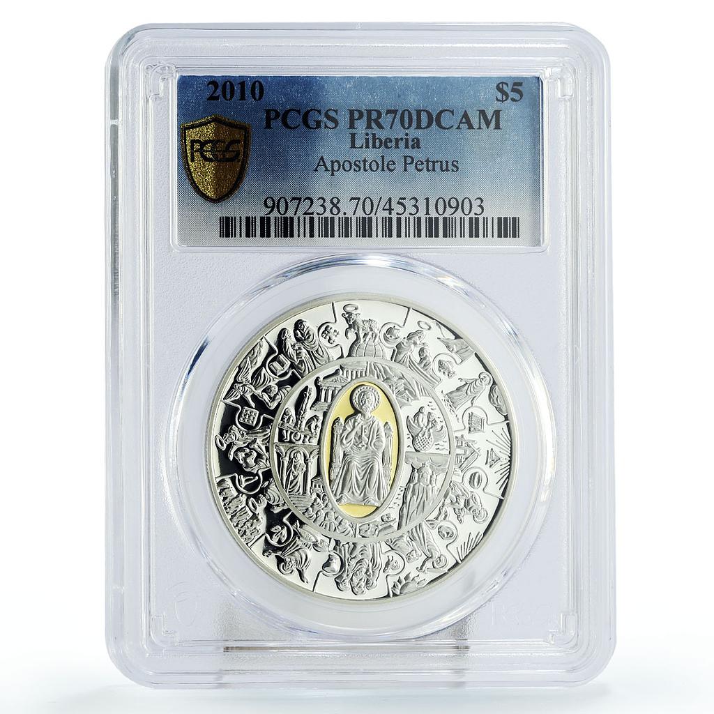 Liberia 5 dollars Faith Jesus Christ Apostole Petrus PR70 PCGS silver coin 2010