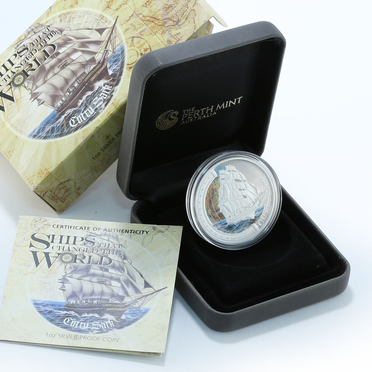 Tuvalu 1 Dollar Ship Cutty Sark silver proof colorized coin 2012