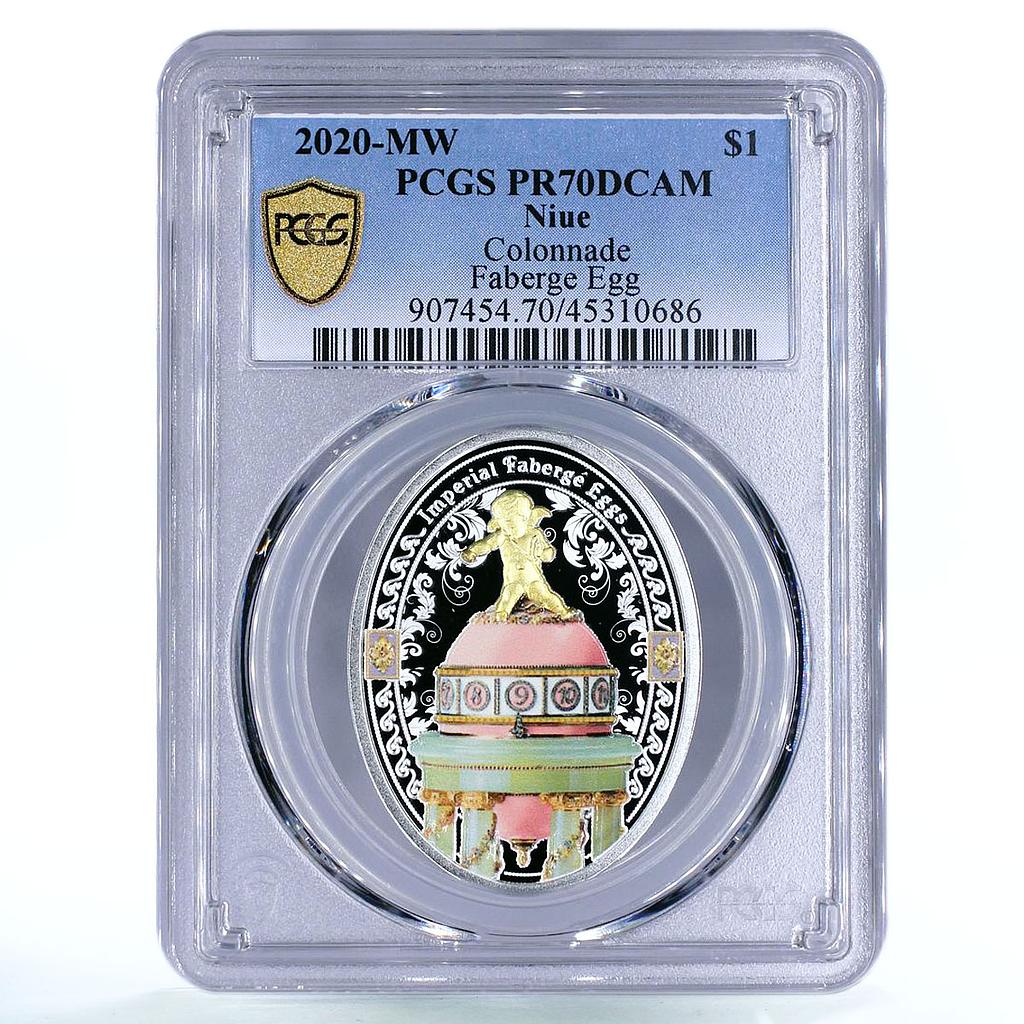 Niue 1 dollar Colonnade Faberge Egg Angel Statue Art PR70 PCGS silver coin 2020