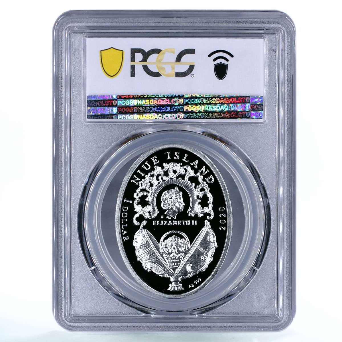 Niue 1 dollar Colonnade Faberge Egg Angel Statue Art PR70 PCGS silver coin 2020