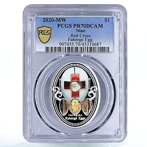 Niue 1 dollar Imperial Red Cross Faberge Egg Saints Art PR70 PCGS Ag coin 2020