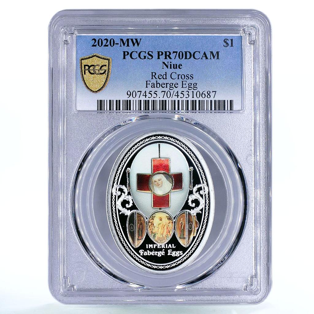 Niue 1 dollar Imperial Red Cross Faberge Egg Saints Art PR70 PCGS Ag coin 2020