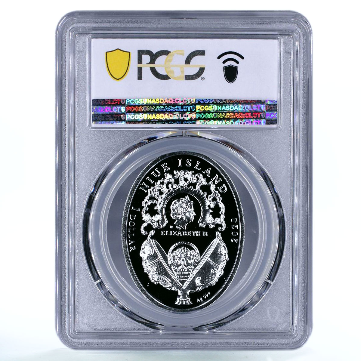 Niue 1 dollar Imperial Red Cross Faberge Egg Saints Art PR70 PCGS Ag coin 2020