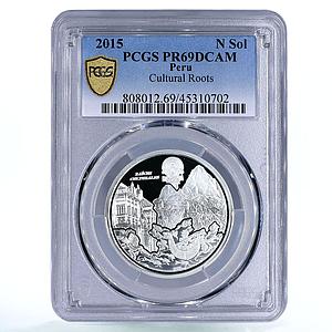 Peru 1 sol Cultural Roots Ship Boat Mountain Bird PR69 PCGS silver coin 2015