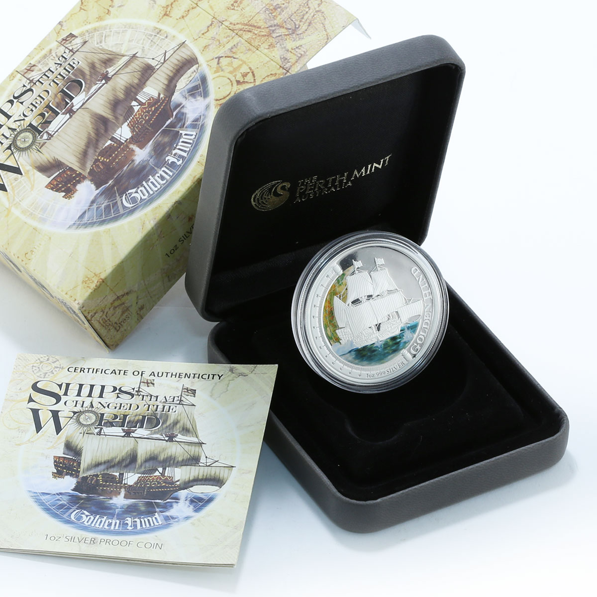 Tuvalu 1 Dollar Ship Golden Hind silver proof colorized coin 2011