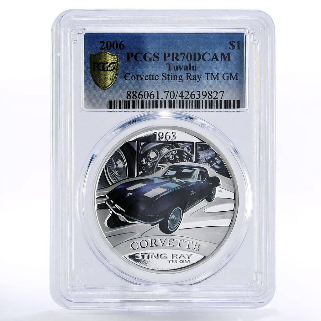 Tuvalu 1 dollar Corvette Sting Ray PR70 PCGS colored silver coin 2006