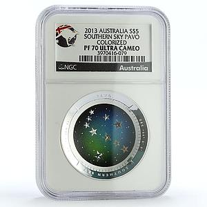 Australia 5 dollars Southern Sky Pavo Peacock Asterism PF70 NGC Ag coin 2013