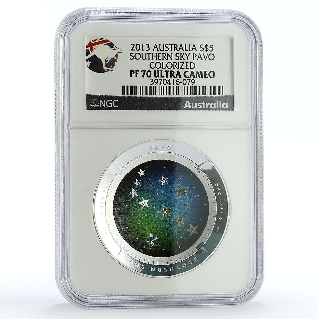 Australia 5 dollars Southern Sky Pavo Peacock Asterism PF70 NGC Ag coin 2013