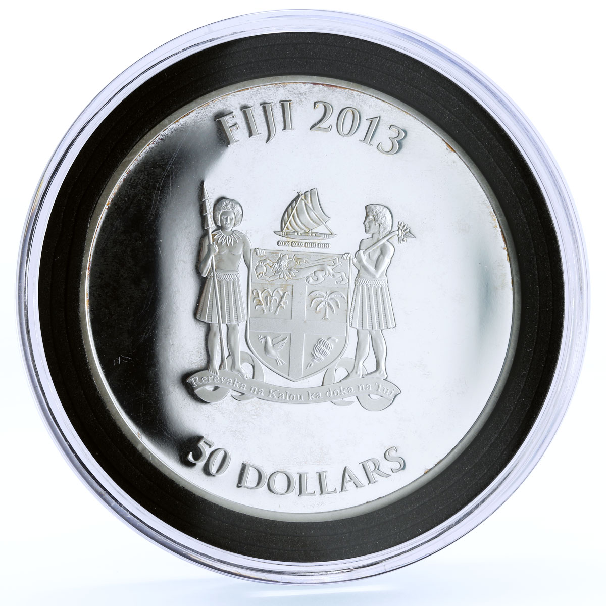 Fiji 50 dollars Pharaoh Akhenaten Statue Architecture colored silver coin 2013