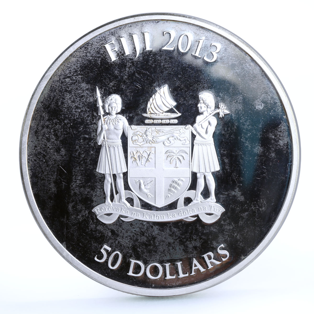 Fiji 50 dollars Pharaoh Akhenaten Statue Architecture colored silver coin 2013