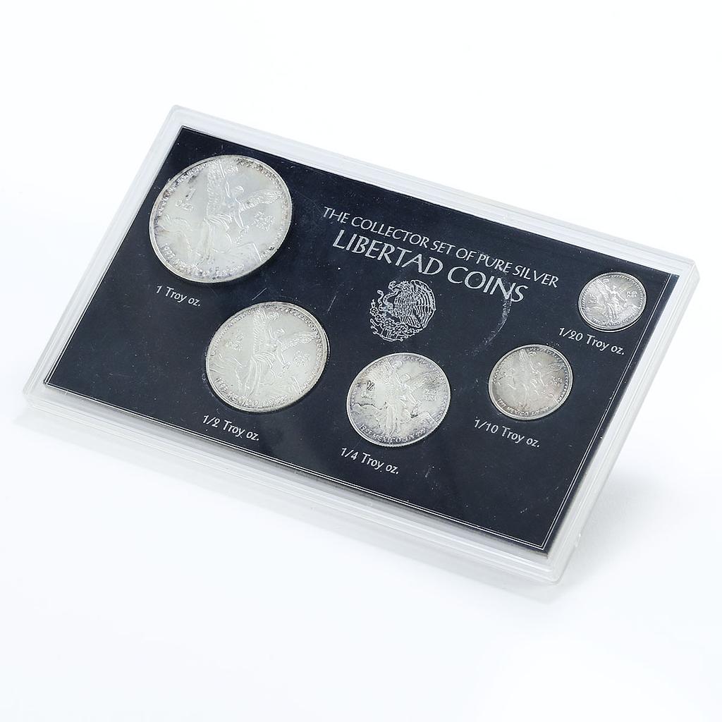 Mexico set of 5 coins Libertad Angel of Independence Freedom silver coins 1993