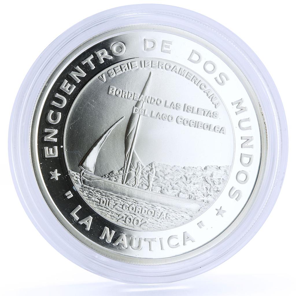 Nicaragua 10 cordobas Ibero America Islets Sailing Ship Boat silver coin 2002