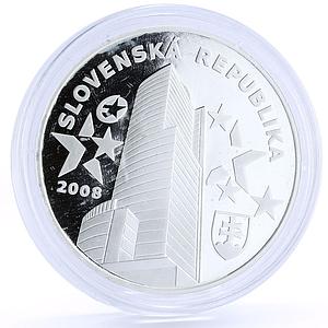 Slovakia 1000 korun National Currency Anniversary Statues Building Ag coin 2008