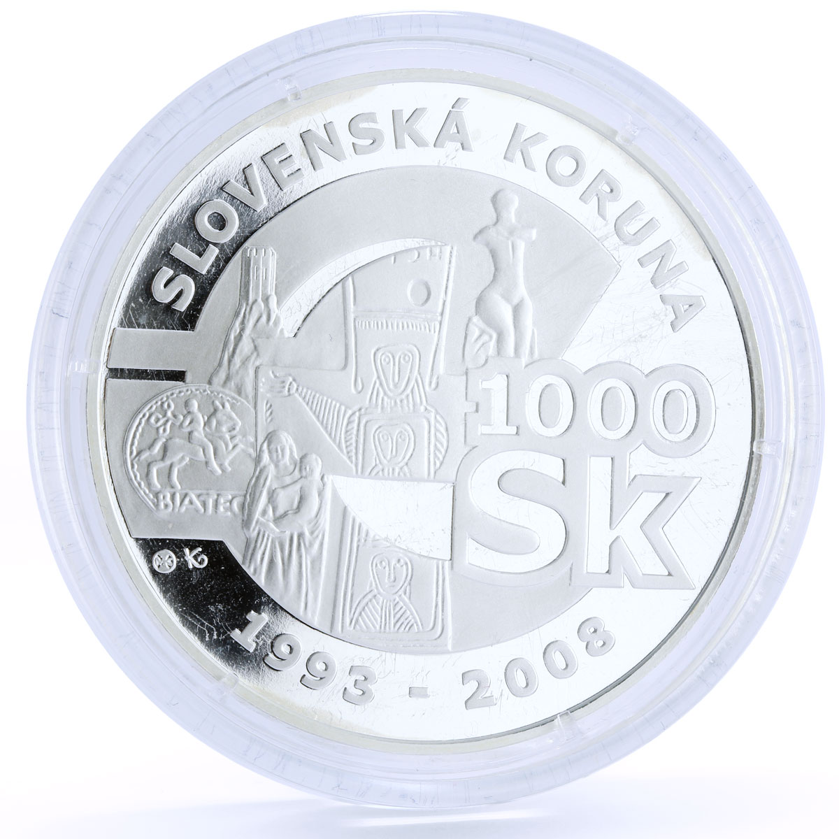 Slovakia 1000 korun National Currency Anniversary Statues Building Ag coin 2008