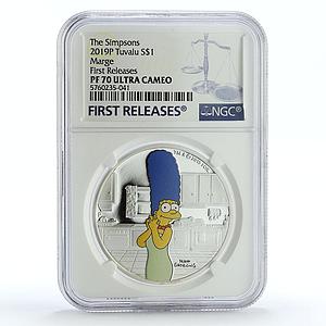 Tuvalu 1 dollar Cartoons Simpsons Marge PF70 NGC First Release silver coin 2019