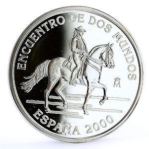 Spain 2000 pesetas Encounter of Two Worlds Horseman proof silver coin 2000