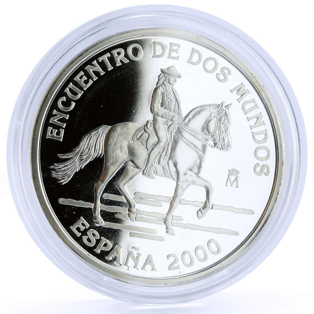 Spain 2000 pesetas Encounter of Two Worlds Horseman proof silver coin 2000