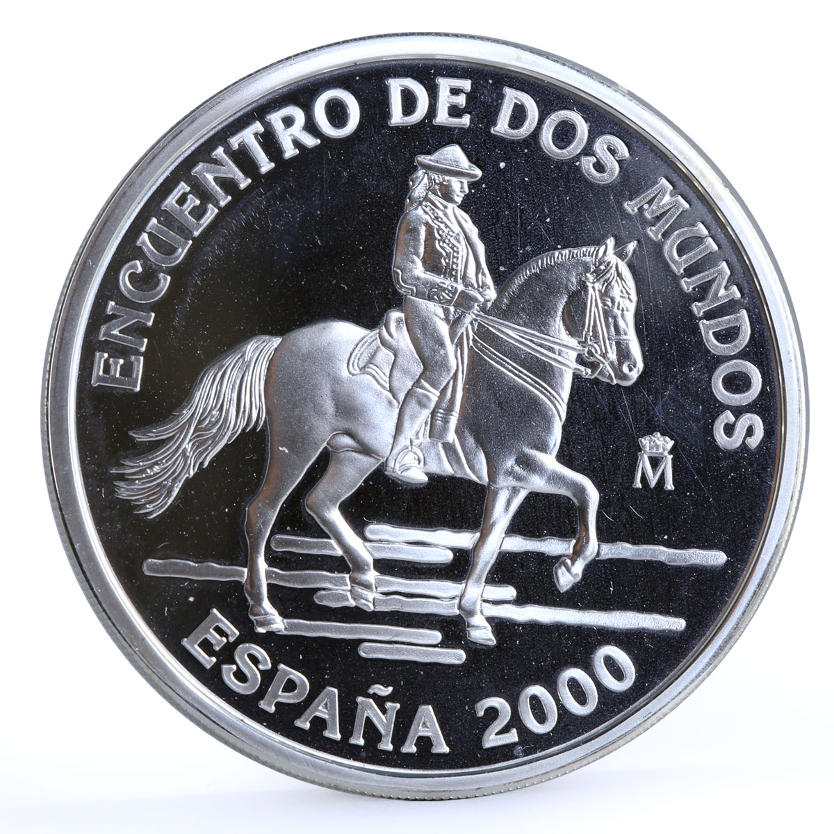 Spain 2000 pesetas Encounter of Two Worlds Horseman proof silver coin 2000