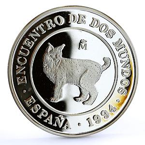 Spain 2000 pesetas Ibero America Spanish Lynx Cat Fauna Animals silver coin 1994