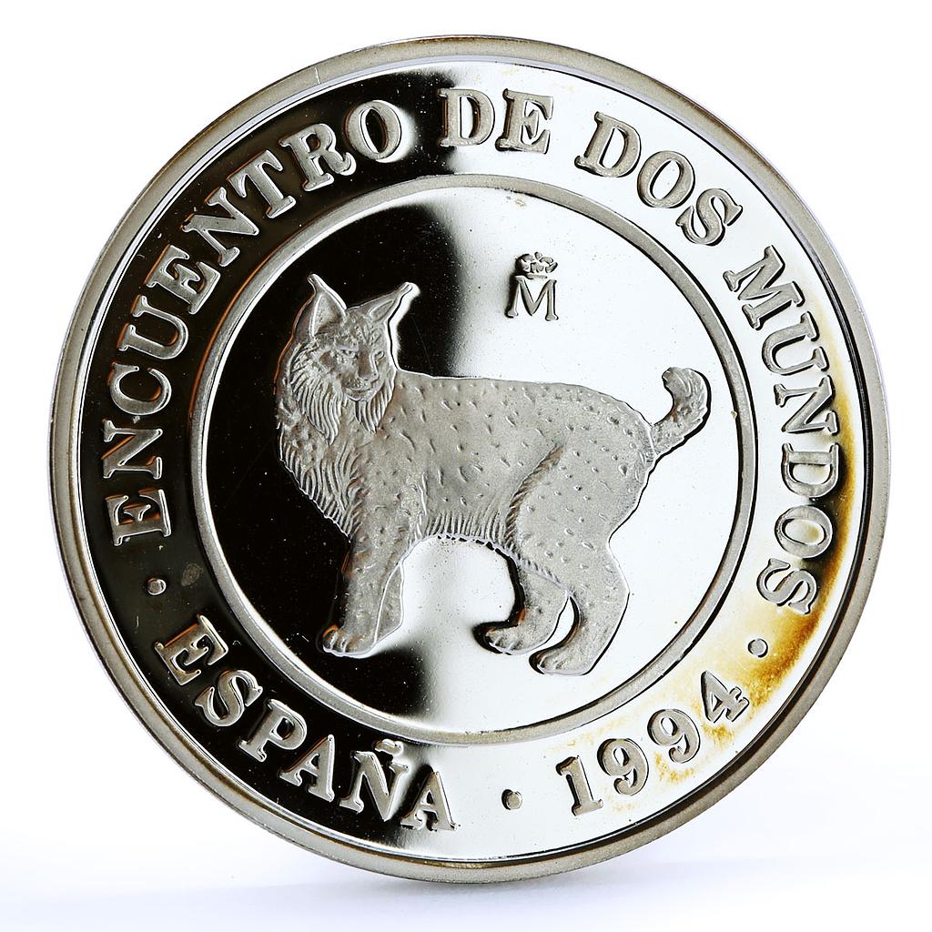 Spain 2000 pesetas Ibero America Spanish Lynx Cat Fauna Animals silver coin 1994